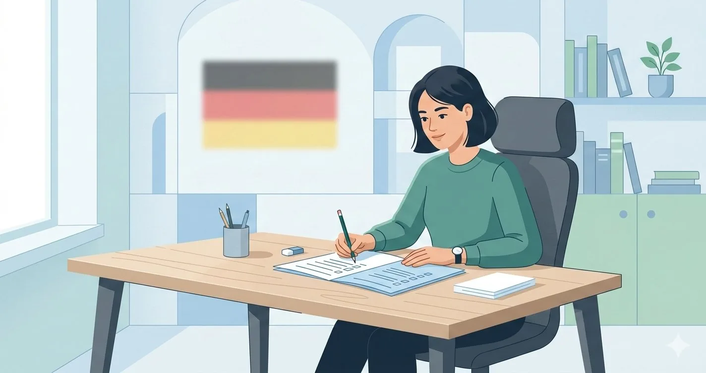 Deutschlernende Person bei der TELC B1 Prüfungsvorbereitung